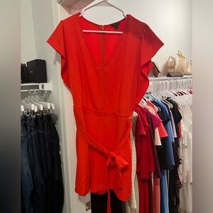 Ann Taylor Orange Shorts Romper W/ Tie Sash Belt